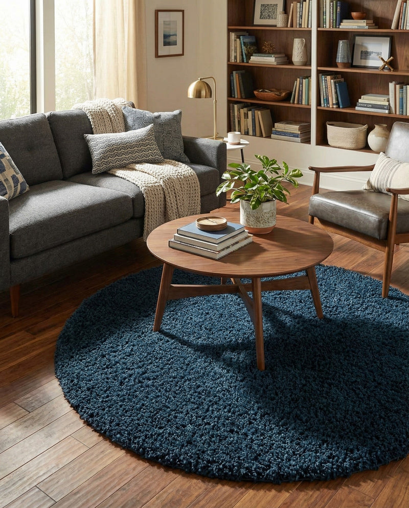 Plush Oasis Collection Area Rug - Serenity (Sapphire Blue) Round Sapphire Blue  lifestyle 37