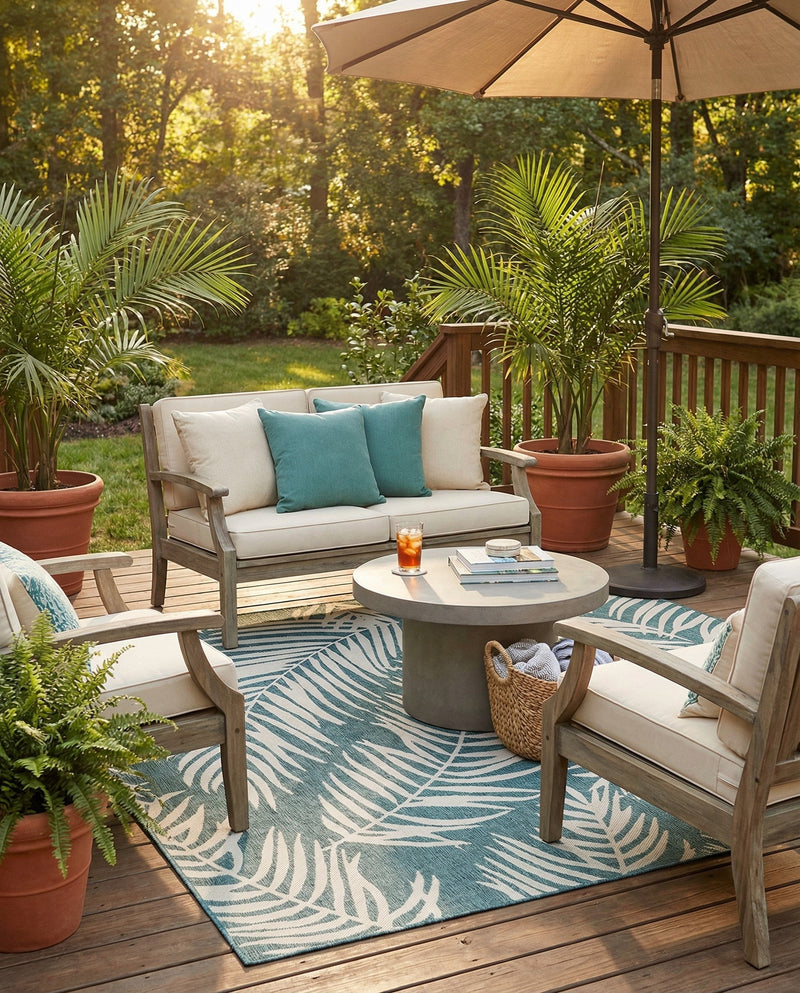 Seaside Blooms Collection Area Rug - Verdure (Teal) Square Teal  lifestyle 80