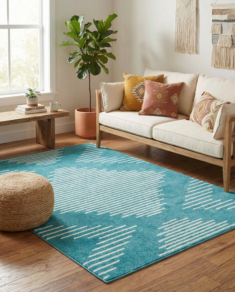 Seychelles Stripes Collection Area Rug - Mahe (Turquoise) Rectangle Turquoise  lifestyle 16