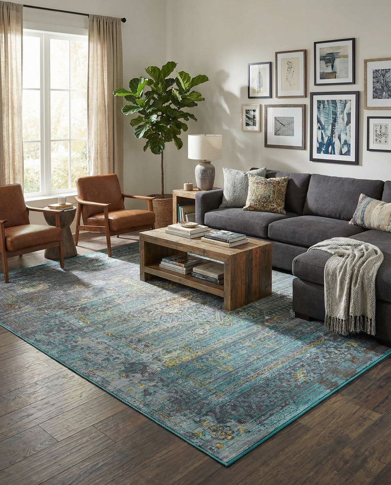 Caribbean Breeze Collection Area Rug -  Martinique Rectangle Turquoise  lifestyle 6