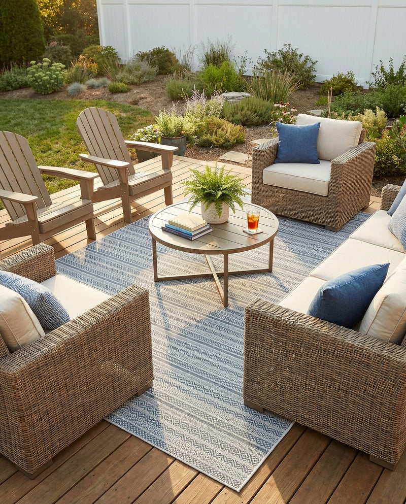 Seaside Stripes Collection Area Rug -  Boardwalk (Light Blue) Rectangle Light Blue  lifestyle 29