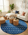 Mediterranean Lattice Collection Area Rug - Santorini (Navy Blue) Round Navy Blue  lifestyle 55