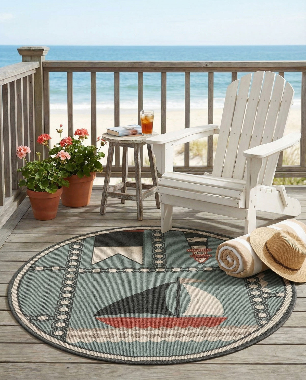 Seaside Haven Rugs Collection Area Rug -  Anchorage Round Blue  lifestyle 70