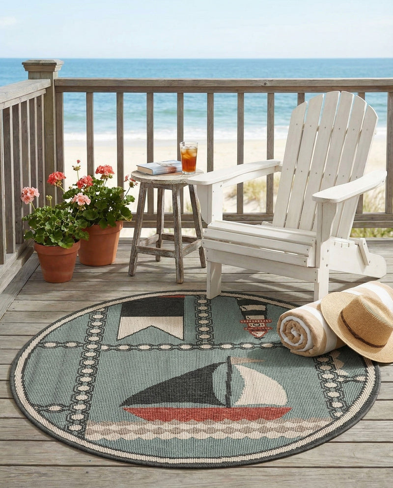 Seaside Haven Rugs Collection Area Rug -  Anchorage Round Blue  lifestyle 70
