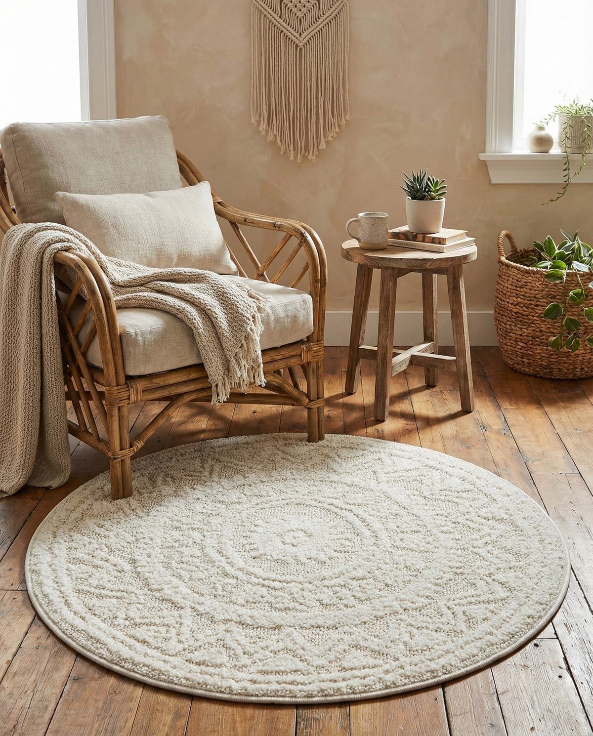 Sahara Chic Collection Area Rug -  Tangier Round Ivory  lifestyle 108