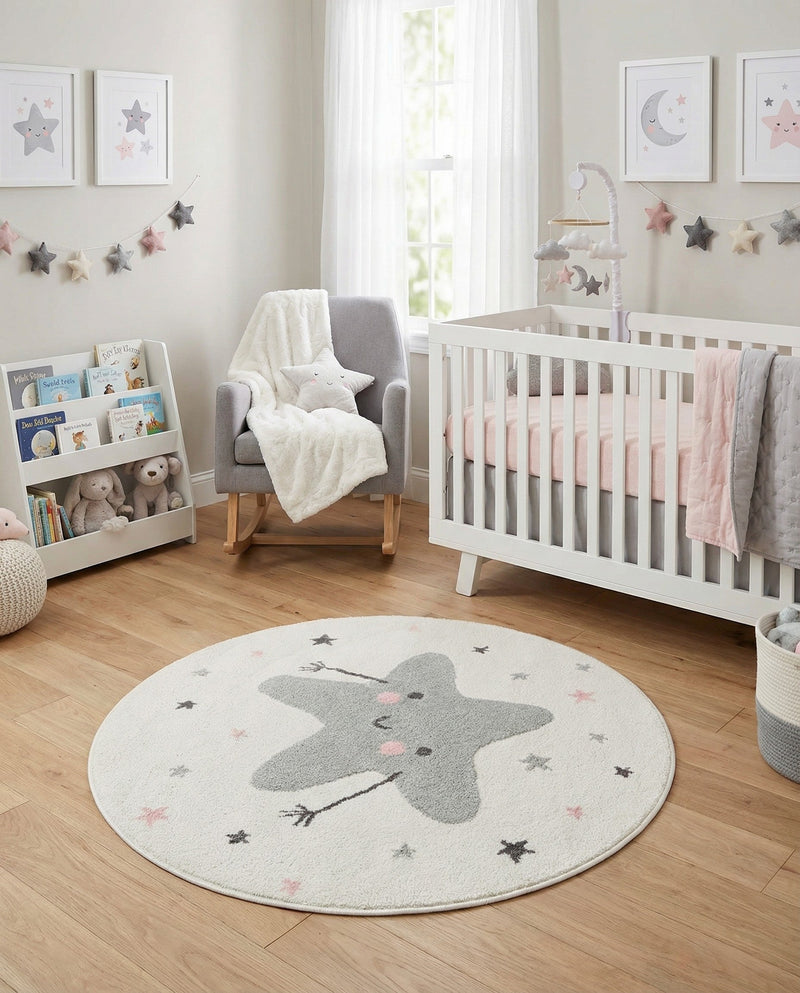 Wonder Tykes Collection Area Rug -  Spiral Round Ivory  lifestyle 3