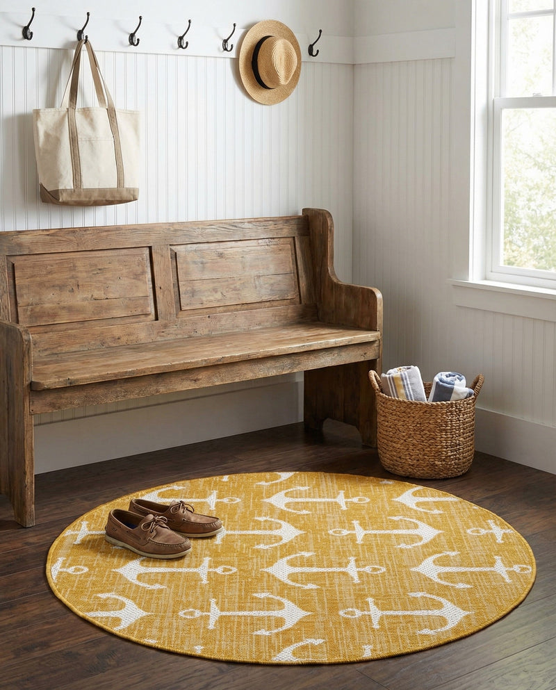 Seaside Haven Rugs Collection Area Rug - Sapphire (Yellow) Round Yellow  lifestyle 40