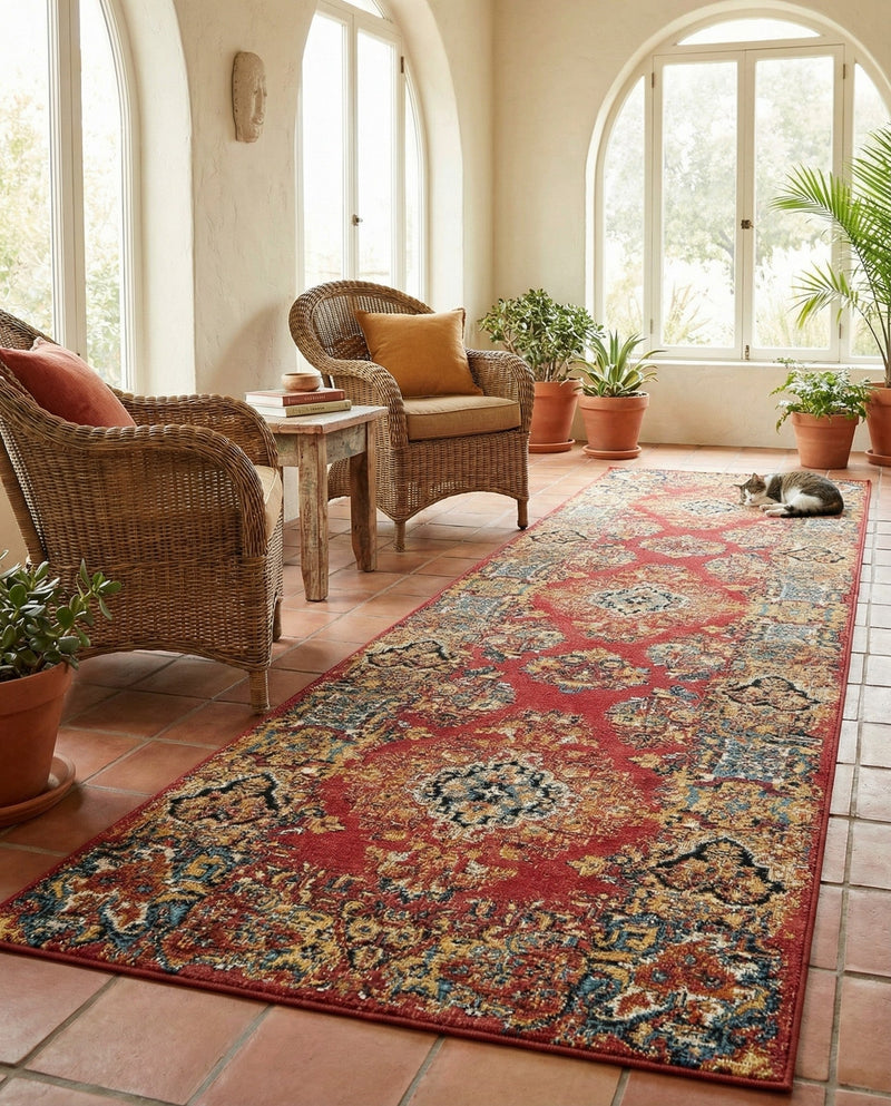 Patio Heritage Collection Area Rug -  Terrace Runner Antique Red  lifestyle 62