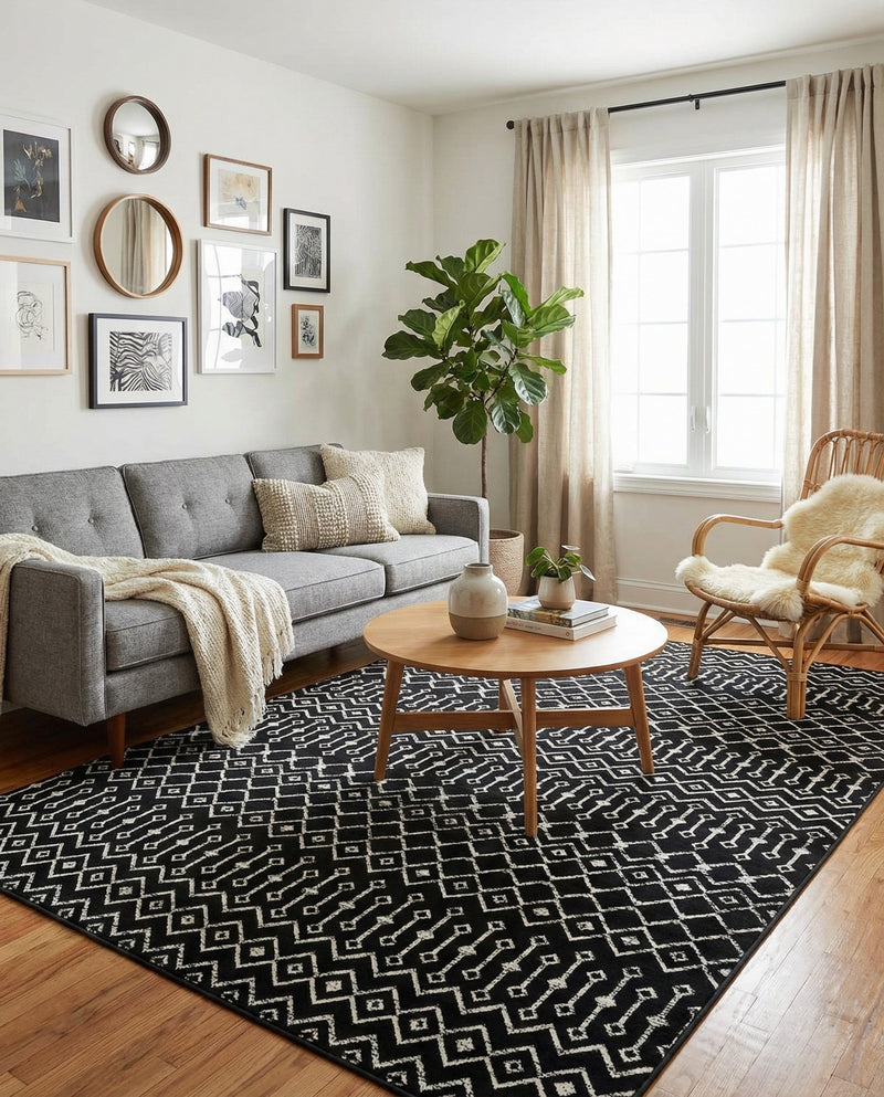 Marrakech Lattice Collection Area Rug - Medina (Black) Rectangle Black  lifestyle 10