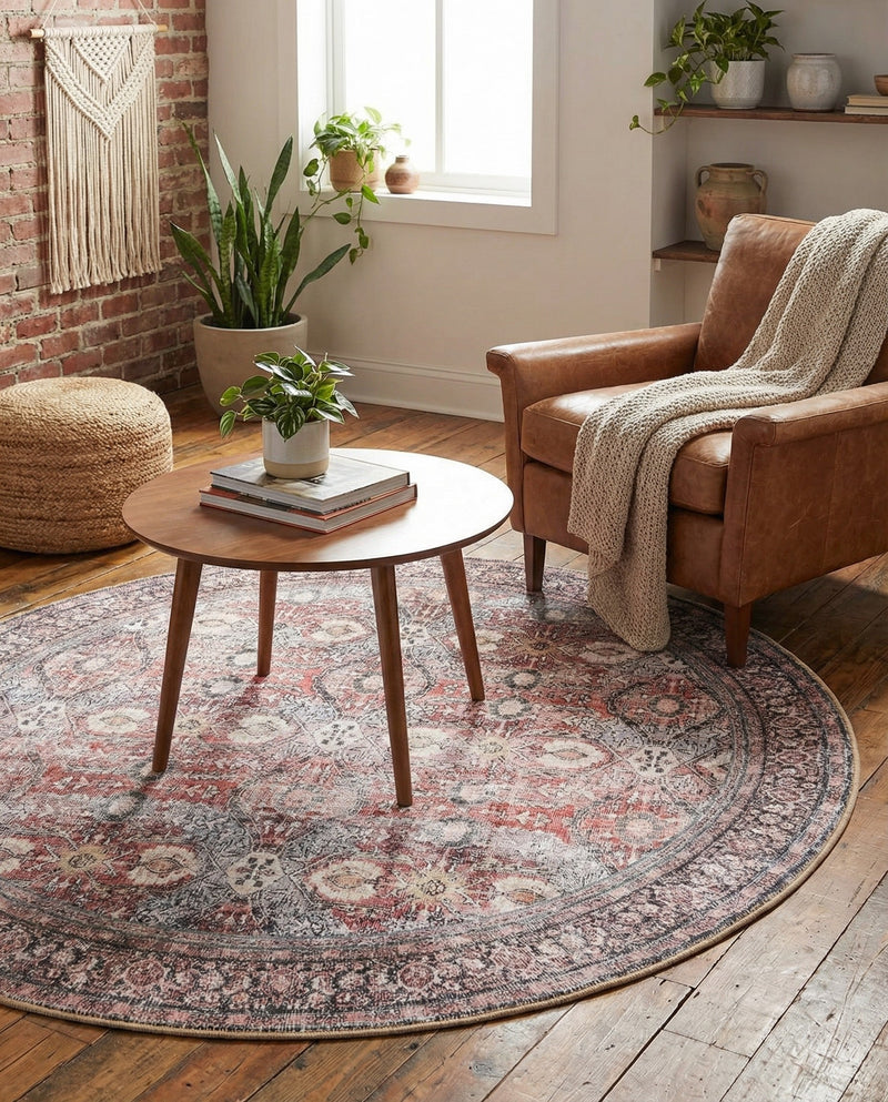 Heritage Elegance Collection Area Rug -  Hampton Round Antique Red  lifestyle 58