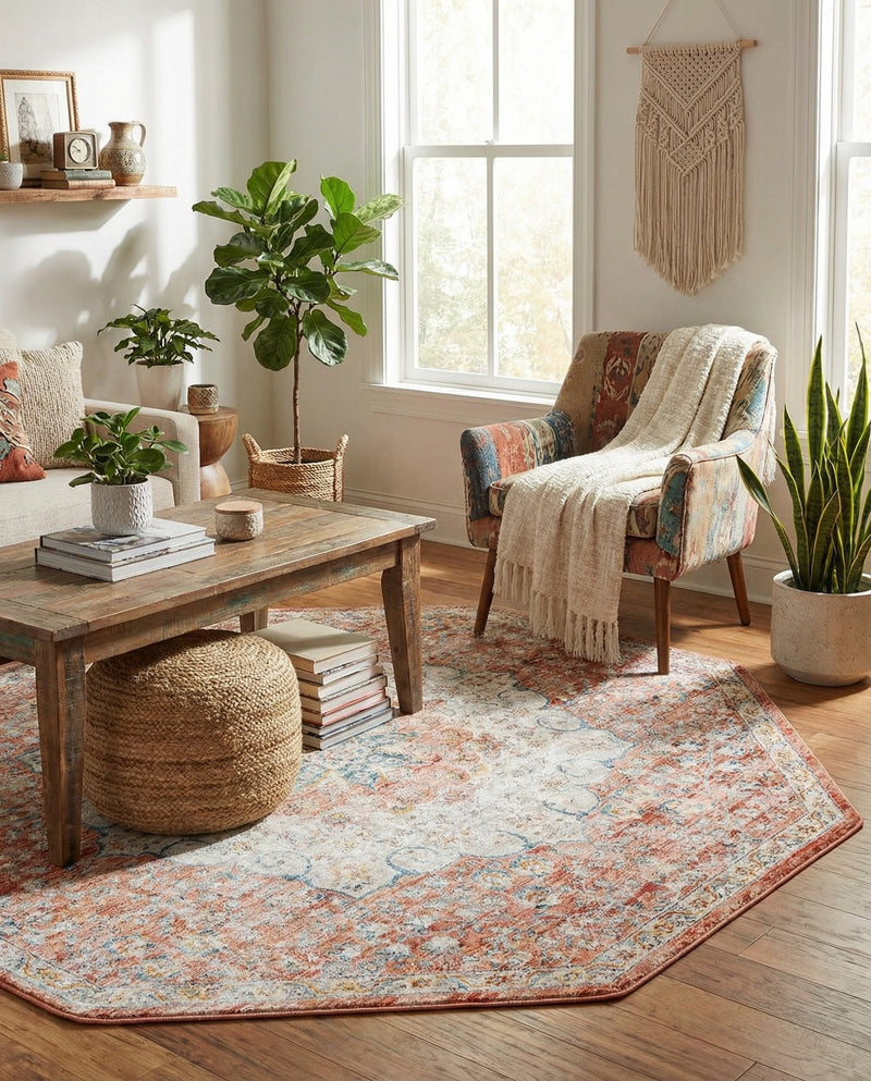 Coastal Haven Collection Area Rug - Seabreeze (Red) Octagon Red  lifestyle 67