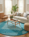 Seychelles Stripes Collection Area Rug - Mahe (Turquoise) Round Turquoise  lifestyle 37