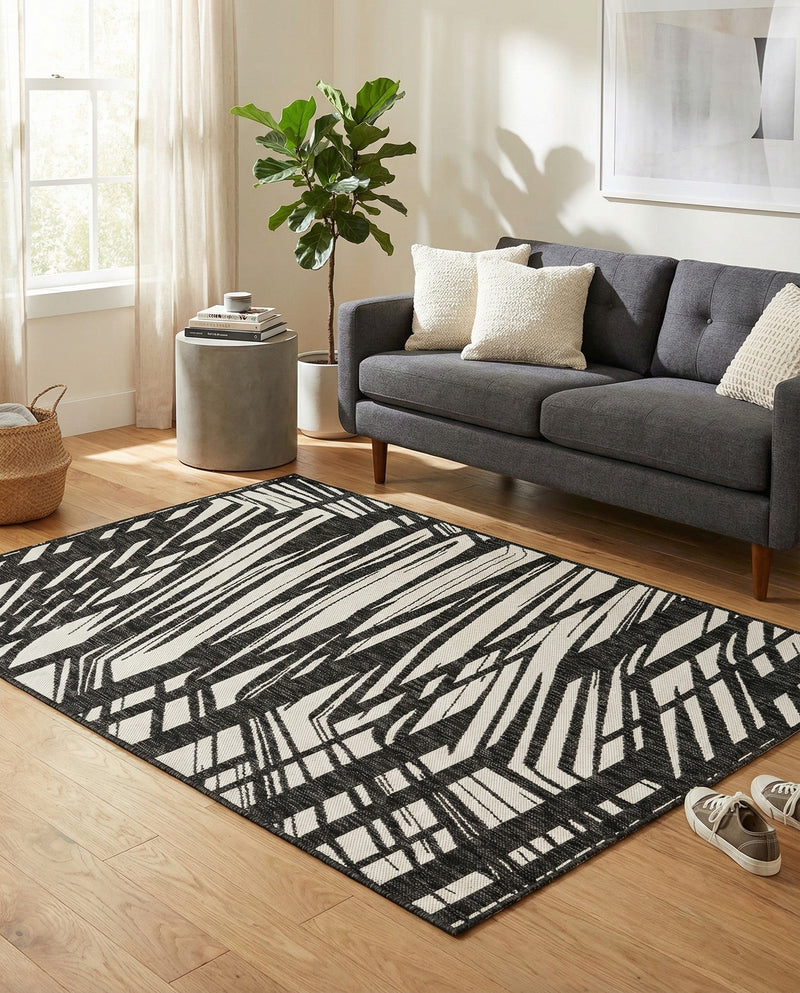 Urban Terrace Collection Area Rug -  Queens Rectangle Black and White  lifestyle 11