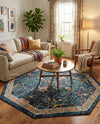 Seville Stripes Collection Area Rug -  Malaga (Navy Blue) Octagon Navy Blue  lifestyle 75
