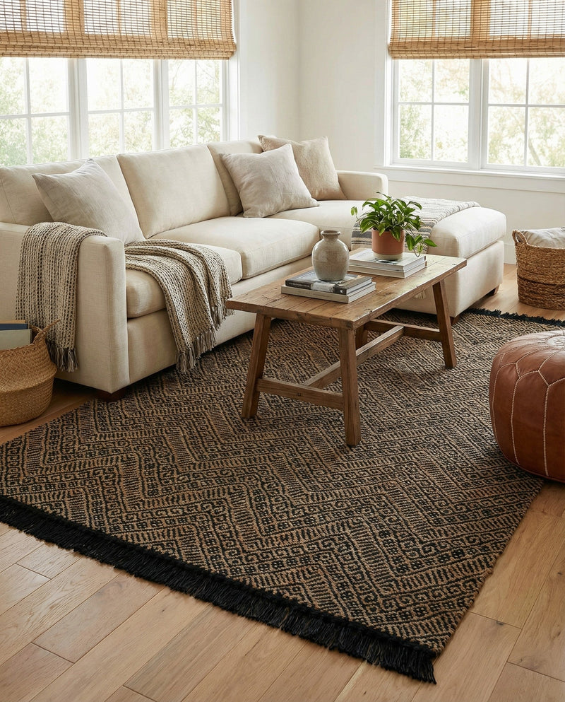 Woven Seaside Jute Collection Area Rug - Oia Rectangle Black and Natural  lifestyle 11