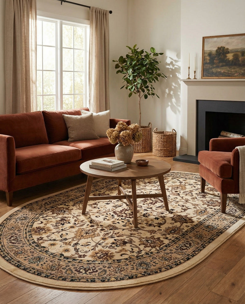 Isfahan Elegance Collection Area Rug - Naghsh-e Jahan (Ivory) Oval Ivory  lifestyle 81