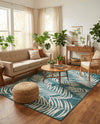 Seaside Blooms Collection Area Rug - Verdure (Teal) Rectangle Teal  lifestyle 6