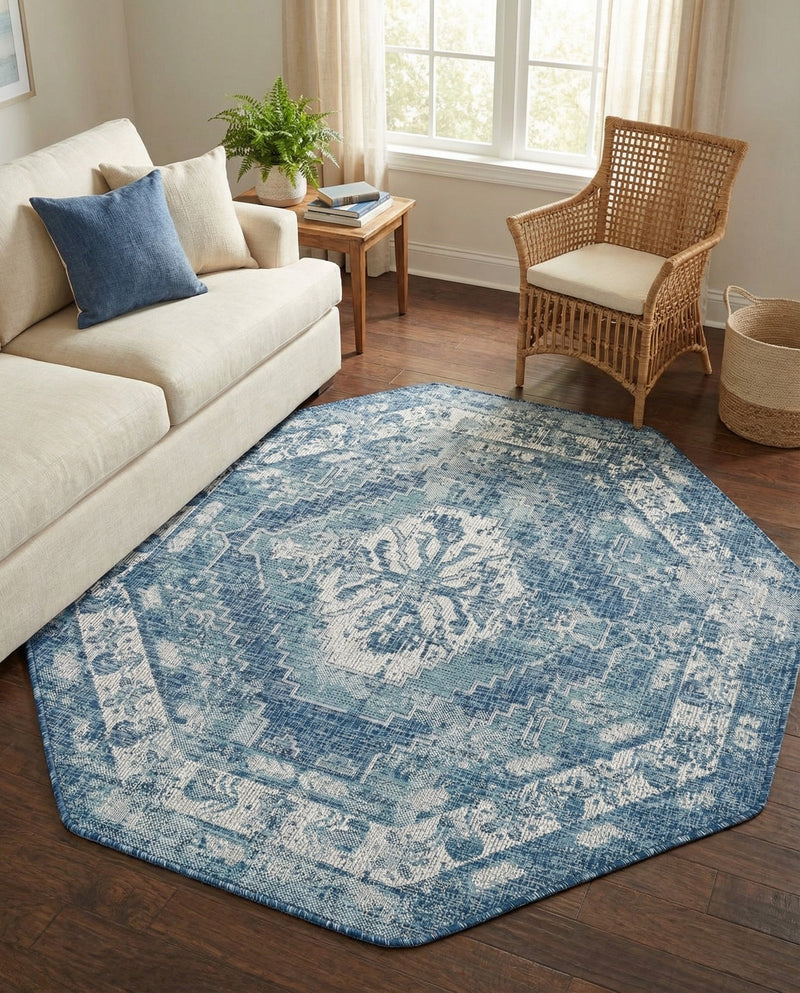 Patio Heritage Collection Area Rug -  Augusta (Blue) Octagon Blue  lifestyle 61