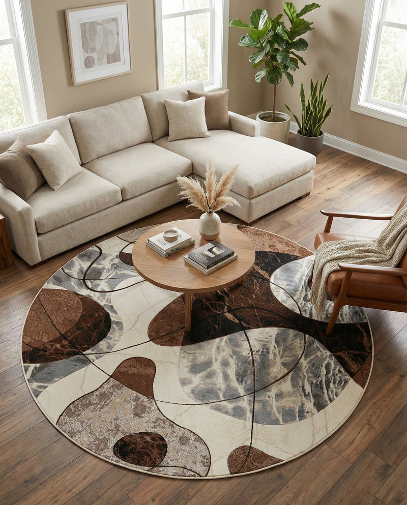 Urban Terrace Collection Area Rug -  Garden Round Brown and White  lifestyle 46