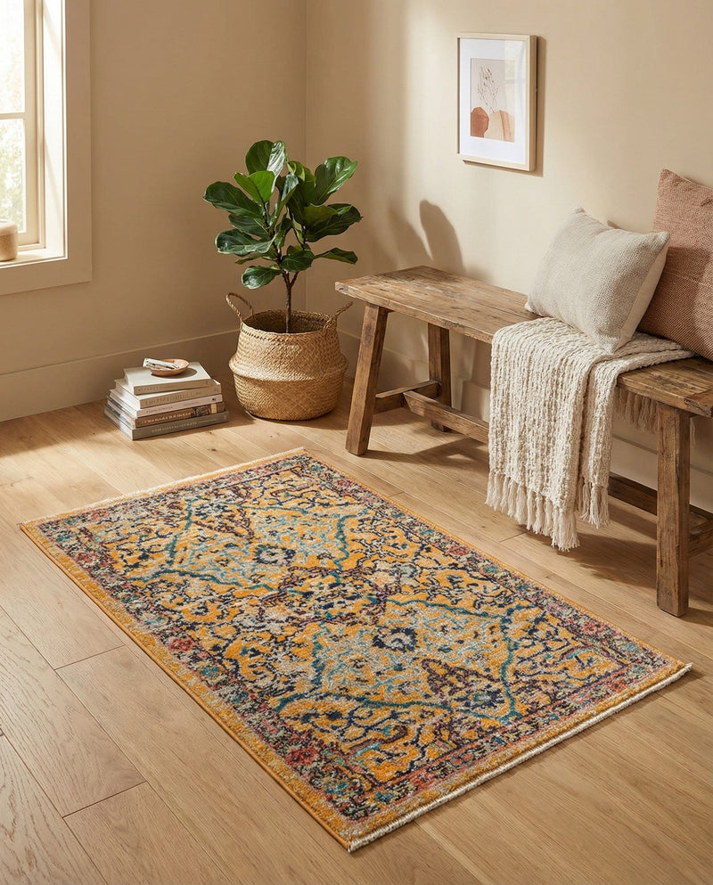Seville Stripes Collection Area Rug -  Malaga (Yellow) Rectangle Yellow  lifestyle 10