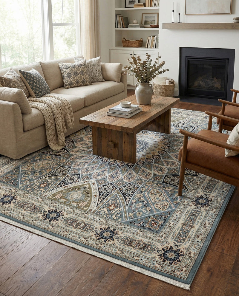 Persian Elegance Collection Area Rug -  Hamedan (Blue) Rectangle Blue  lifestyle 10