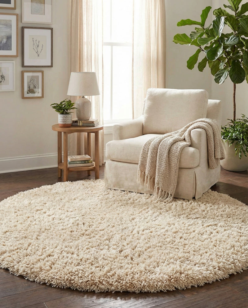 Eternal Plush Oasis Collection Area Rug -  Tranquility (Linen) Round Linen  lifestyle 38