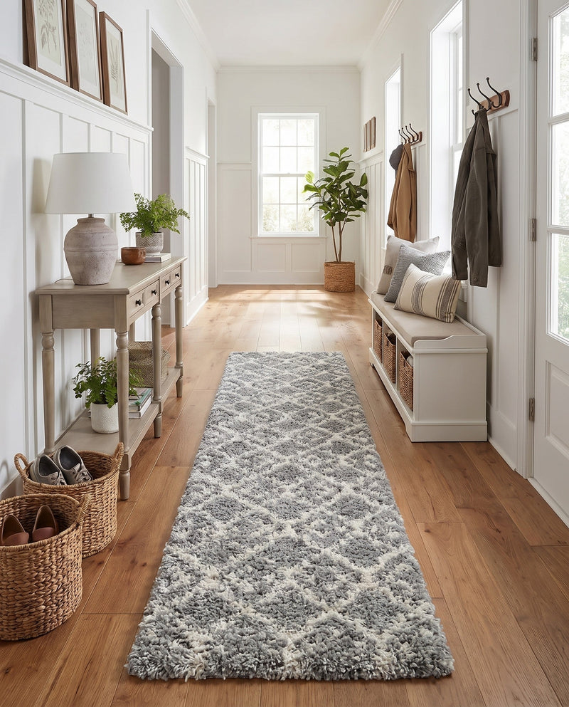 Berber Lattice Shag Collection Area Rug - Atlas (Gray) Runner Gray  lifestyle 79