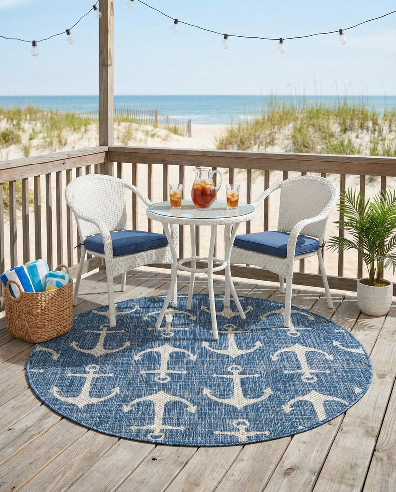 Seaside Haven Rugs Collection Area Rug - Sapphire (Blue) Round Blue  lifestyle 71