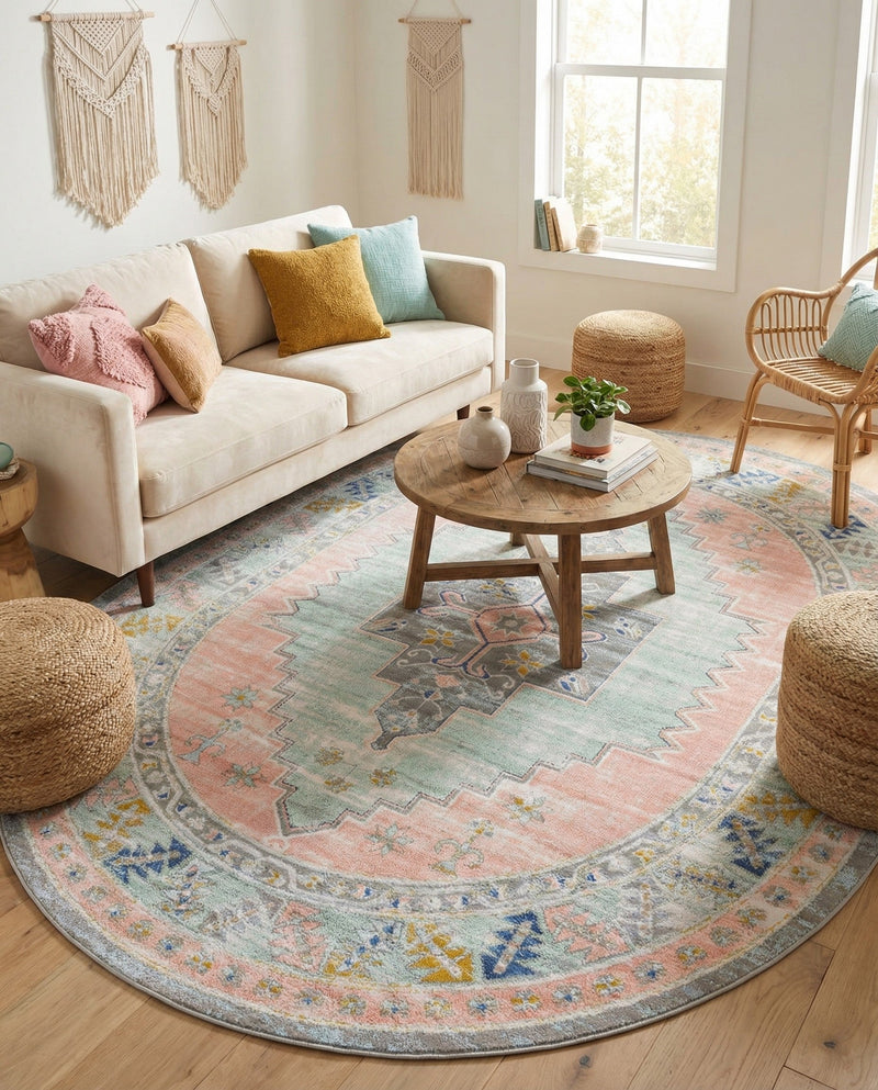 Savannah Series Collection Area Rug -  Augusta (Pink) Oval Pink  lifestyle 57