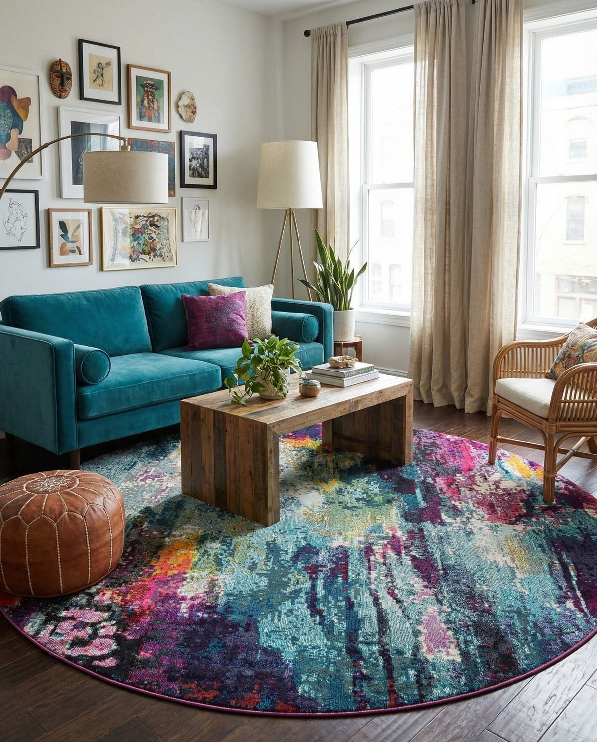 Chromatic Oasis Collection Area Rug -  Oasis Round Multi  lifestyle 90
