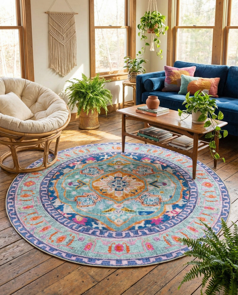 Heritage Elegance Collection Area Rug -  Taj Round Blue  lifestyle 33
