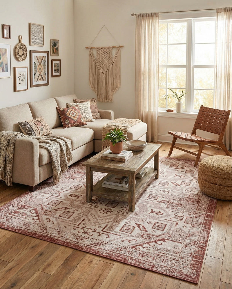 Tribal Terrace Treasures Collection Area Rug - Mayan Marina (Rust Red) Rectangle Rust Red  lifestyle 35