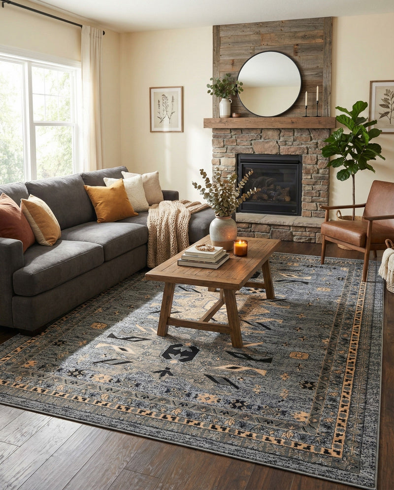Tabriz Tapestries Collection Area Rug - Azerbaijan (Gray) Rectangle Gray  lifestyle 10