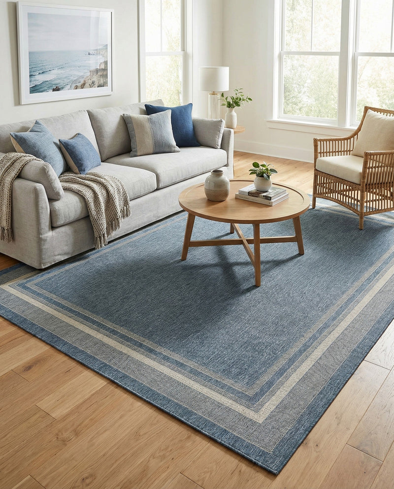 Terrace Fringe Collection Area Rug - Veranda (Blue) Rectangle Blue  lifestyle 28