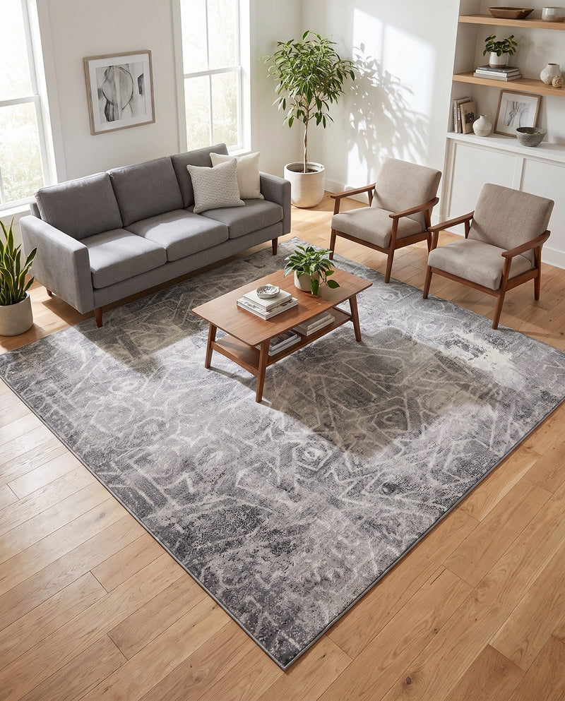 Riviera Elegance Collection Area Rug -  Grasse Square Dark Gray  lifestyle 90