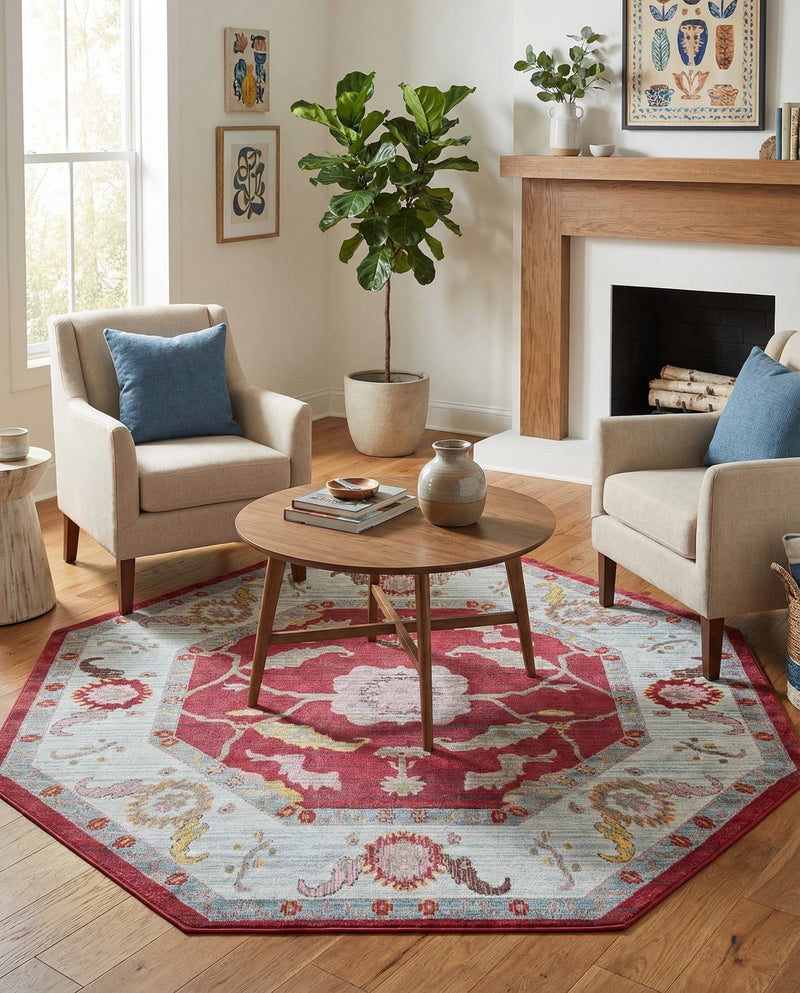 Arcadia Rugs Collection Area Rug - Eden (Red) Octagon Red  lifestyle 68