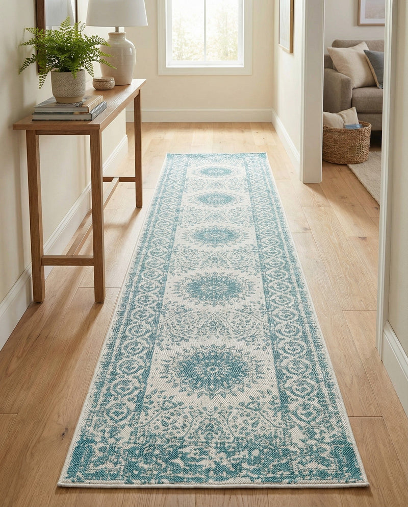 Patio Heritage Collection Area Rug -  Lafayette (Aqua) Runner Aqua  lifestyle 55