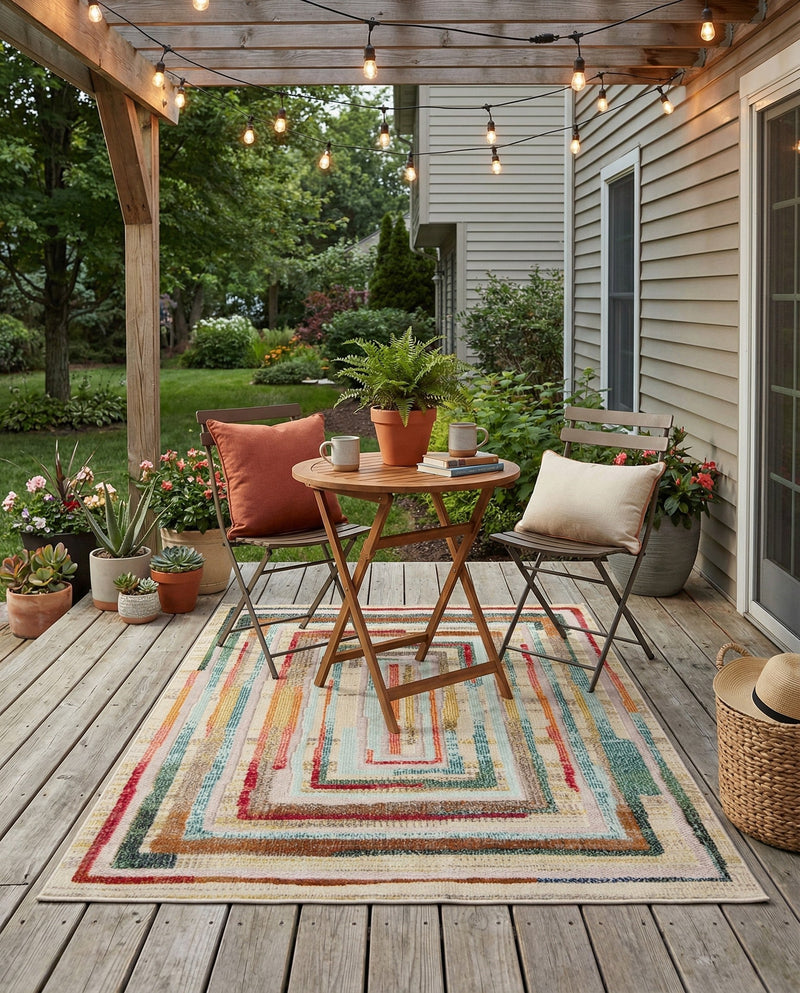 Outdoor Marrakesh Collection Area Rug -  Ouarzazate Rectangle Multi Beige  lifestyle 8