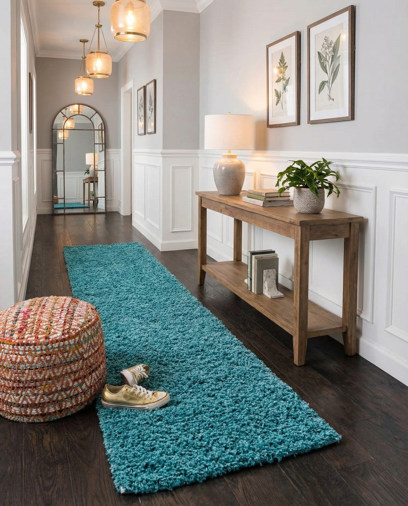 Plush Oasis Collection Area Rug - Serenity (Deep Aqua Blue) Runner Deep Aqua Blue  lifestyle 40