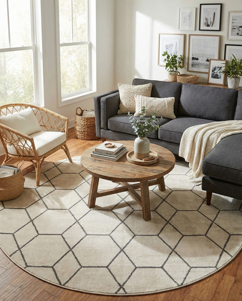 Trellis Mosaic Collection Area Rug - Arborville (Ivory) Round Ivory  lifestyle 51