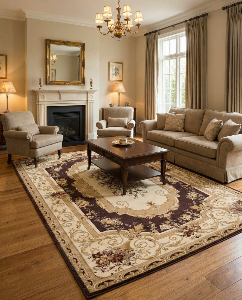 Versailles Elegance Collection Area Rug -  Louveciennes (Brown) Rectangle Brown  lifestyle 11