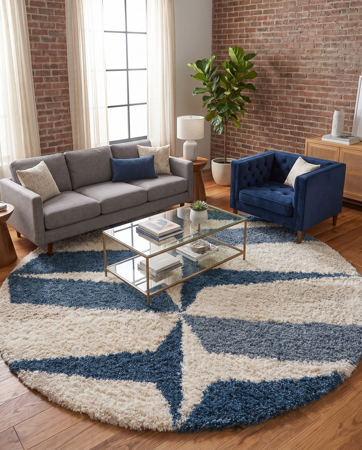 Cozy Cove Shag Collection Area Rug -  Tidewater Round Blue  lifestyle 108