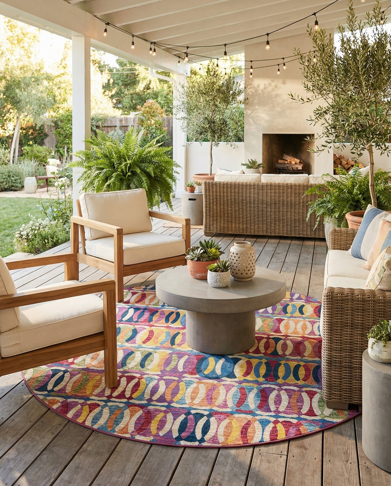 Urban Terrace Collection Area Rug -  Boardwalk Round Multi  lifestyle 73