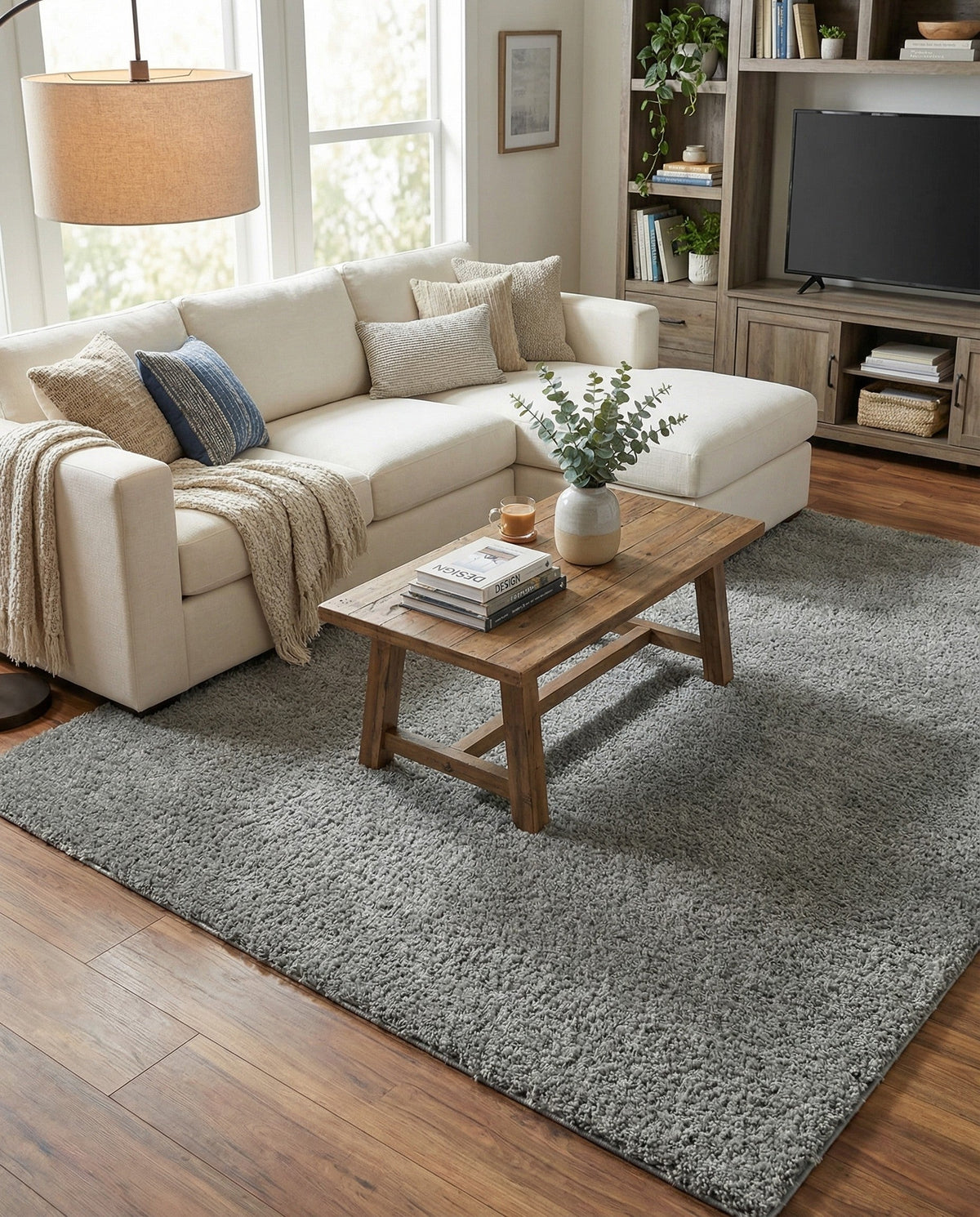 Cozy Comfort Shag Collection Area Rug - Haven (Cloud Gray) Square Cloud Gray  lifestyle 32