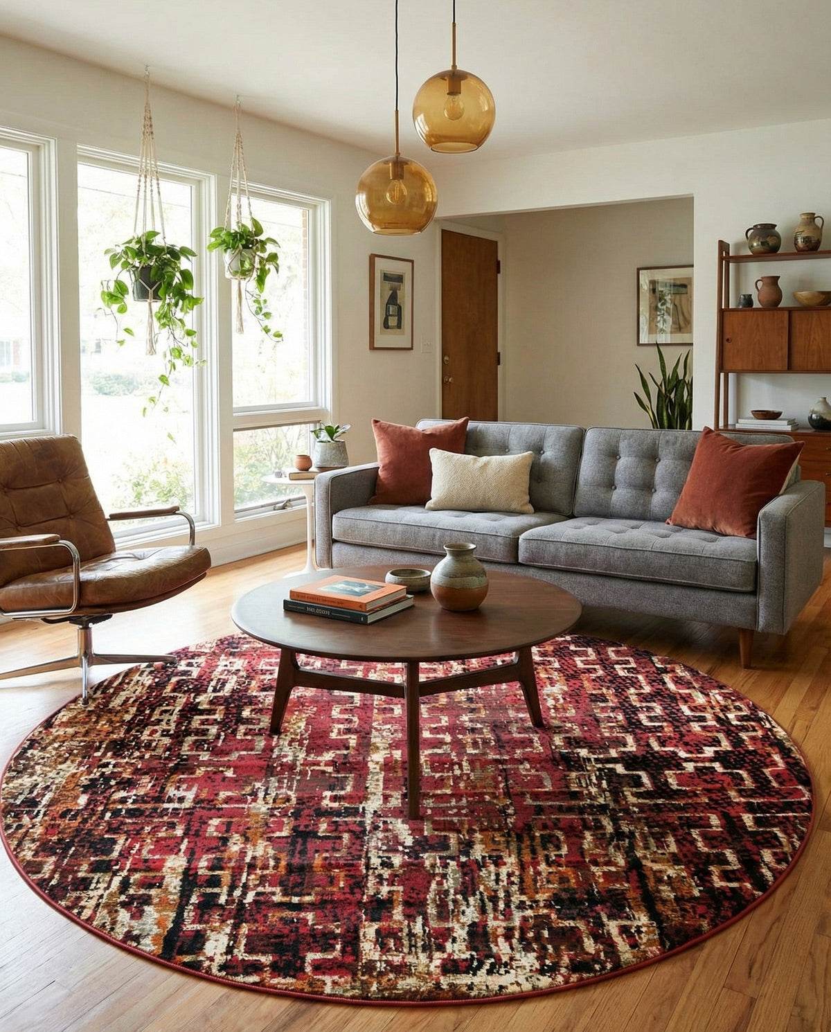 Neptune Elegance Collection Area Rug -  Proteus Round Burgundy  lifestyle 120