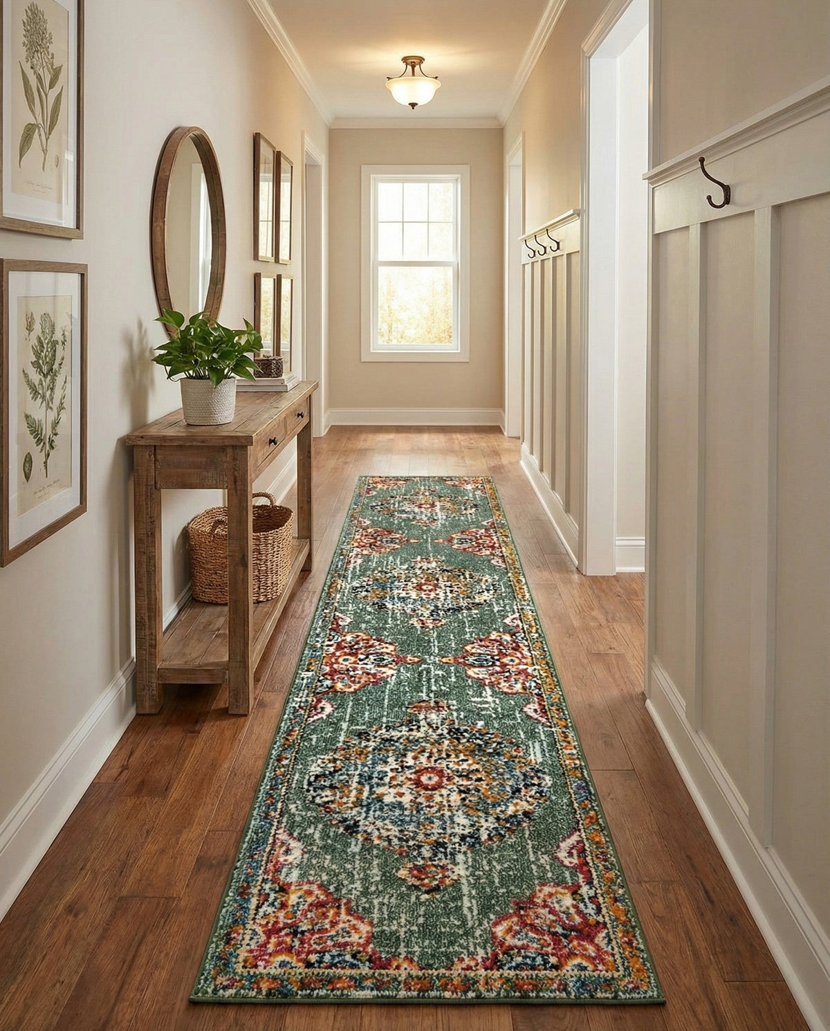 Brighton Terrace Collection Area Rug - Hove (Green) Runner Green  lifestyle 84