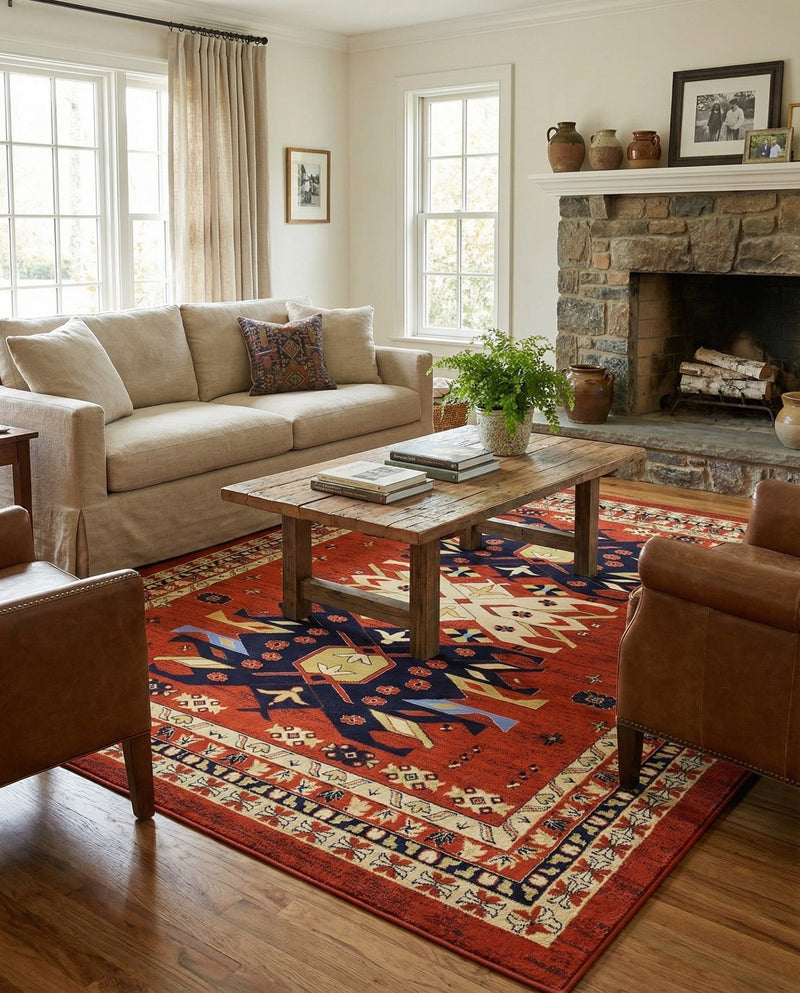 Tabriz Tapestries Collection Area Rug - Azerbaijan (Terracotta) Rectangle Terracotta  lifestyle 19