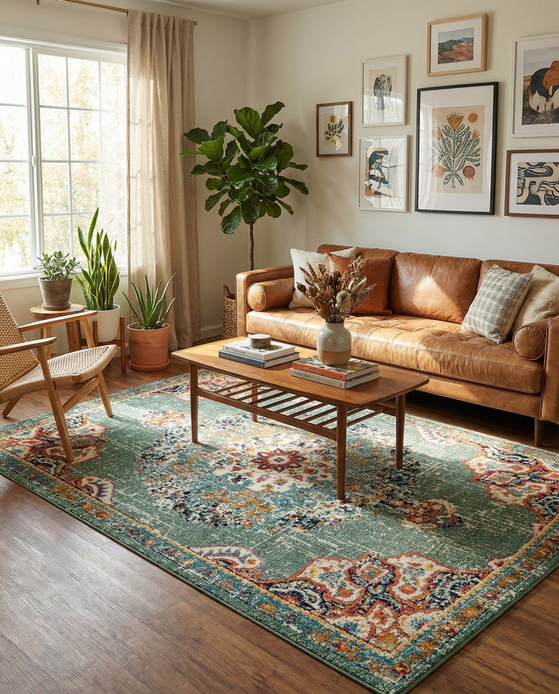 Brighton Terrace Collection Area Rug - Hove (Green) Rectangle Green  lifestyle 16