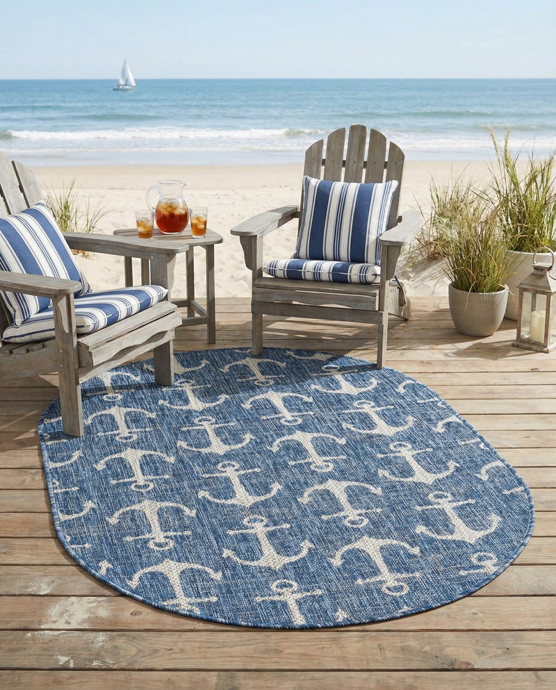 Seaside Haven Rugs Collection Area Rug - Sapphire (Blue) Oval Blue  lifestyle 28