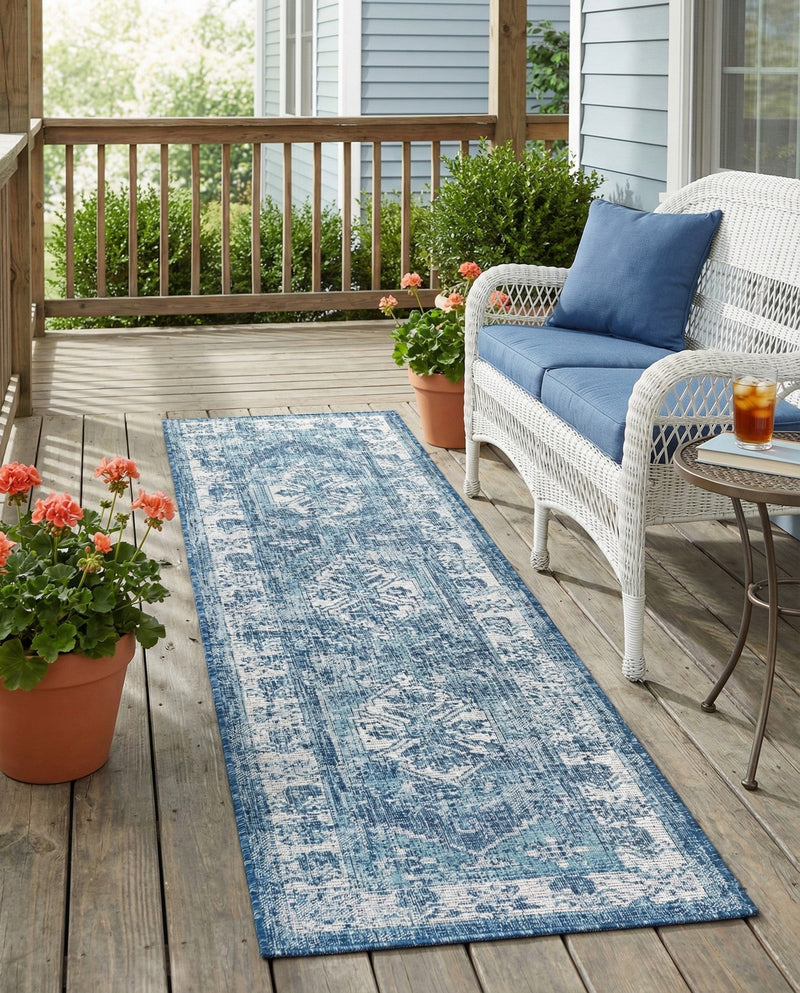 Patio Heritage Collection Area Rug -  Augusta (Blue) Runner Blue  lifestyle 80